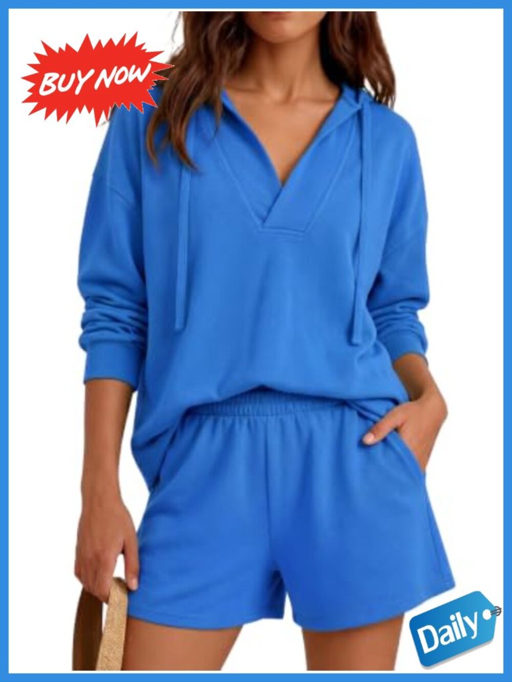2 Piece Lounge Matching Set Hoodies Shorts Sweatsuit V Neck